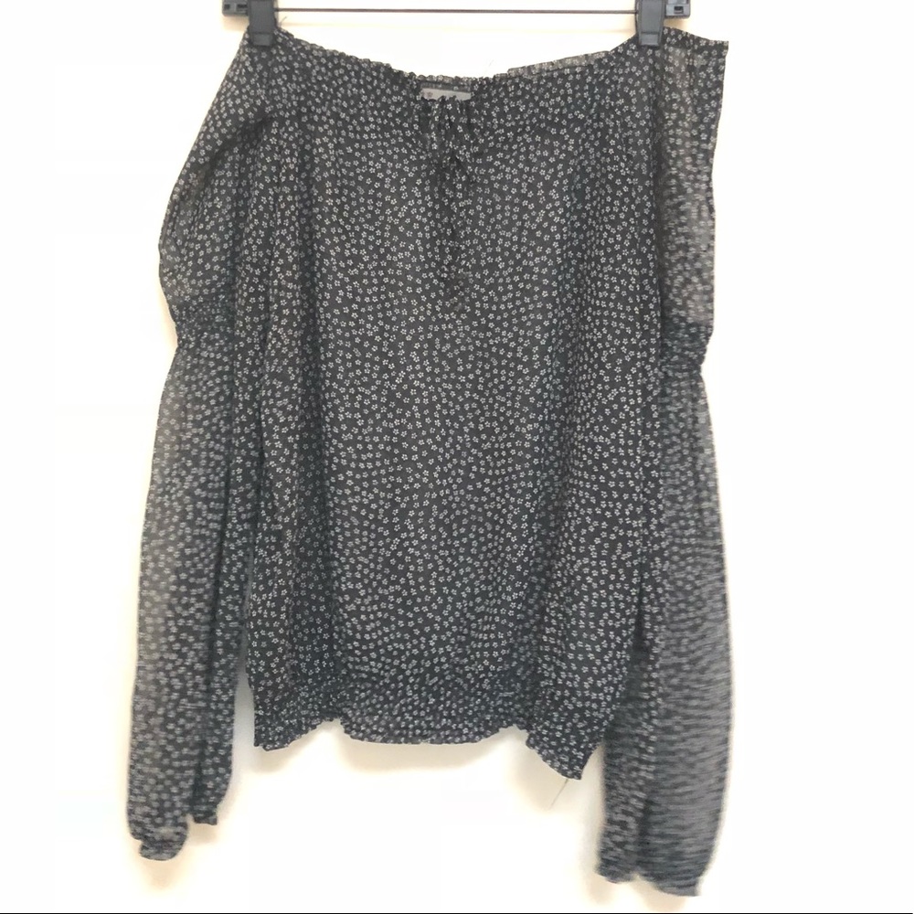 Zara Off-shoulder navy floral sheer top